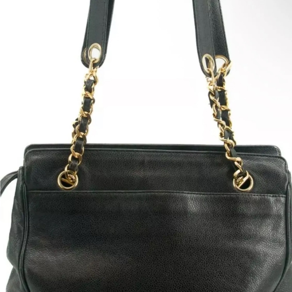 CHANEL CC Black Caviar Leather Shoulder Bag with Gold Chain